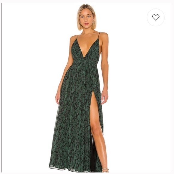 NWT Michael Costello X REVOLVE Gillian Gown in a green snake print. Size XS
